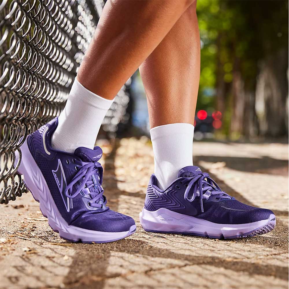 purple running shoes